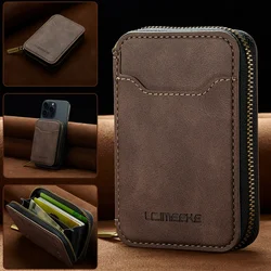 Premium RFID Shielded Magnetic Zipper Wallet in Synthetic Leather - Elegant Phone & Card Holder, Compact Design, Perfect Gift (Coffee)