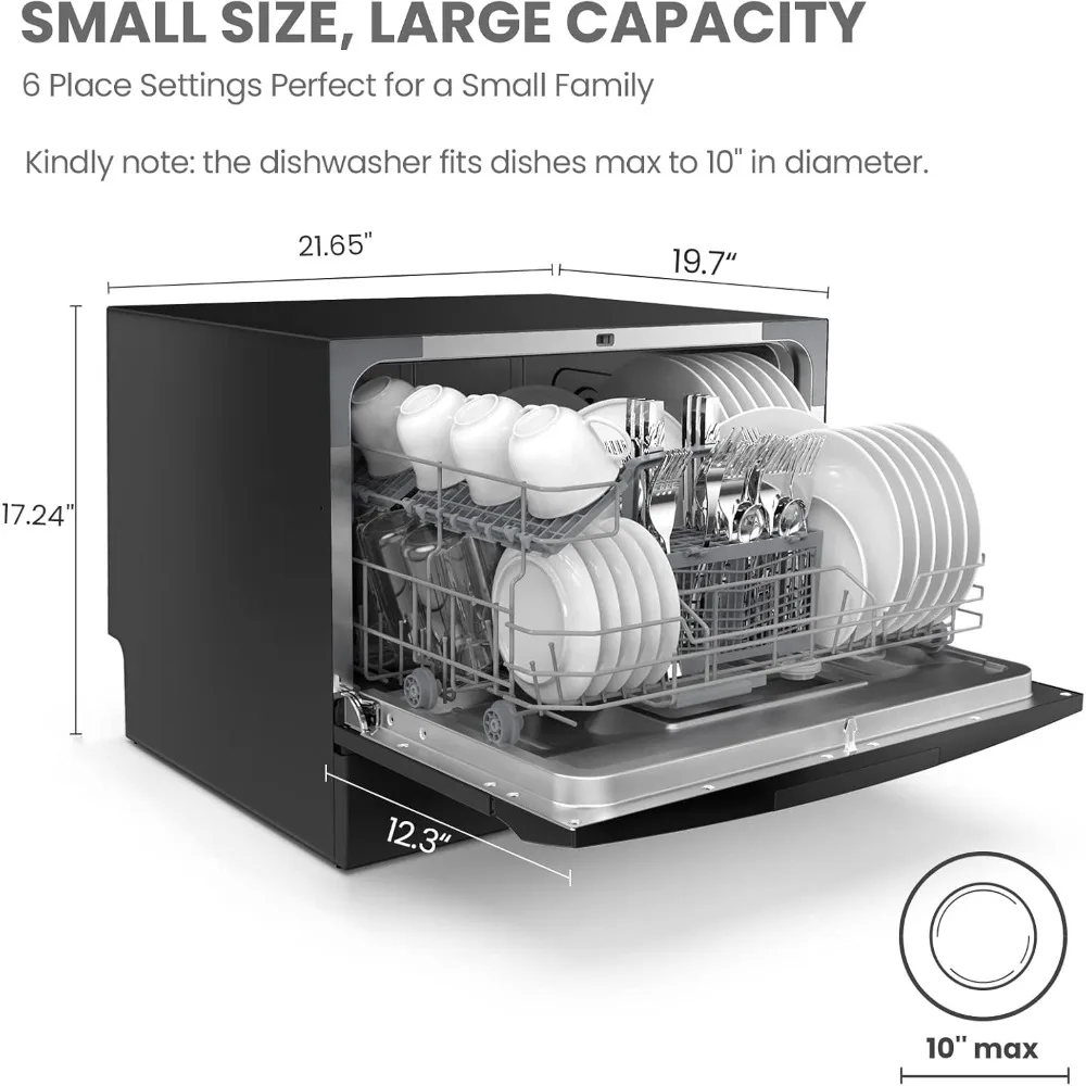 Countertop Dishwasher, Energy Star Portable Dishwasher, 6 Place Settings & 8 Washing Programs, Speed, Baby-Care