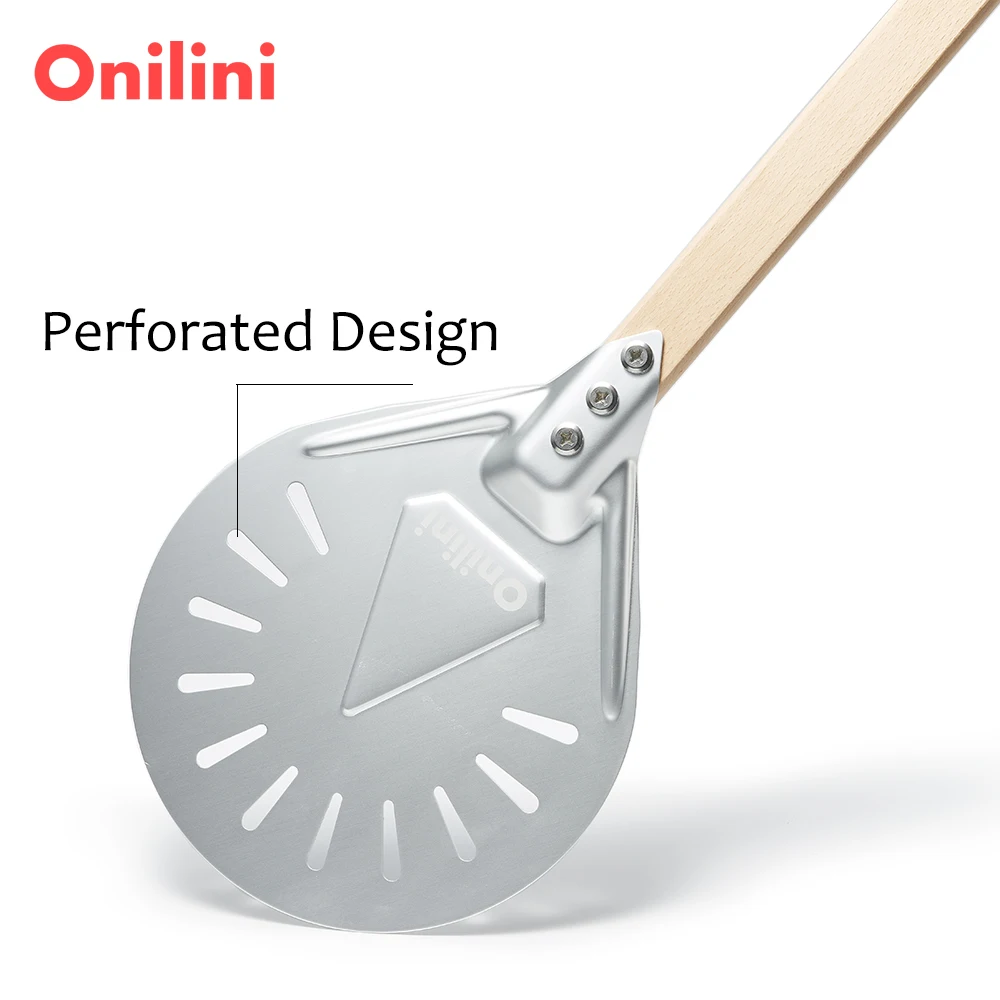 7/8/9 inch Perforated Pizza Peel Anodized Wooden Handle Short Pizzas Shovel Pizza Shovel Paddle with Free Spoon