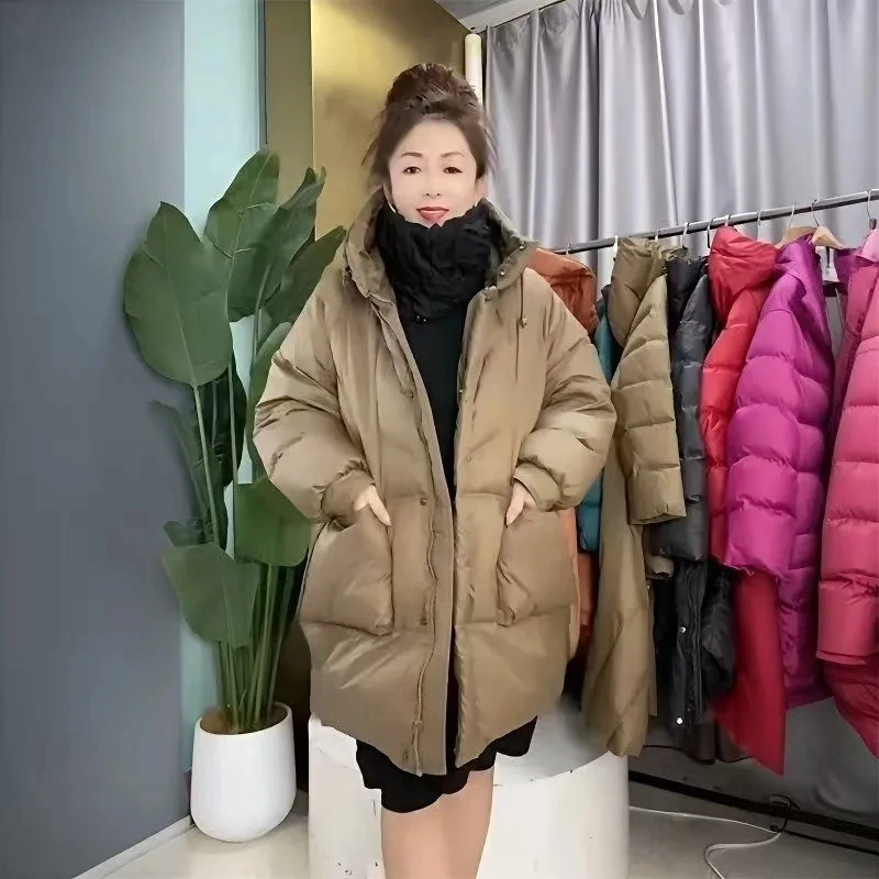 2026 New Women's Thick Cotton Parka Jacket Black Winter Coat Korean Oversized Loose Hooded Coats Female Casual Long Overcoat
