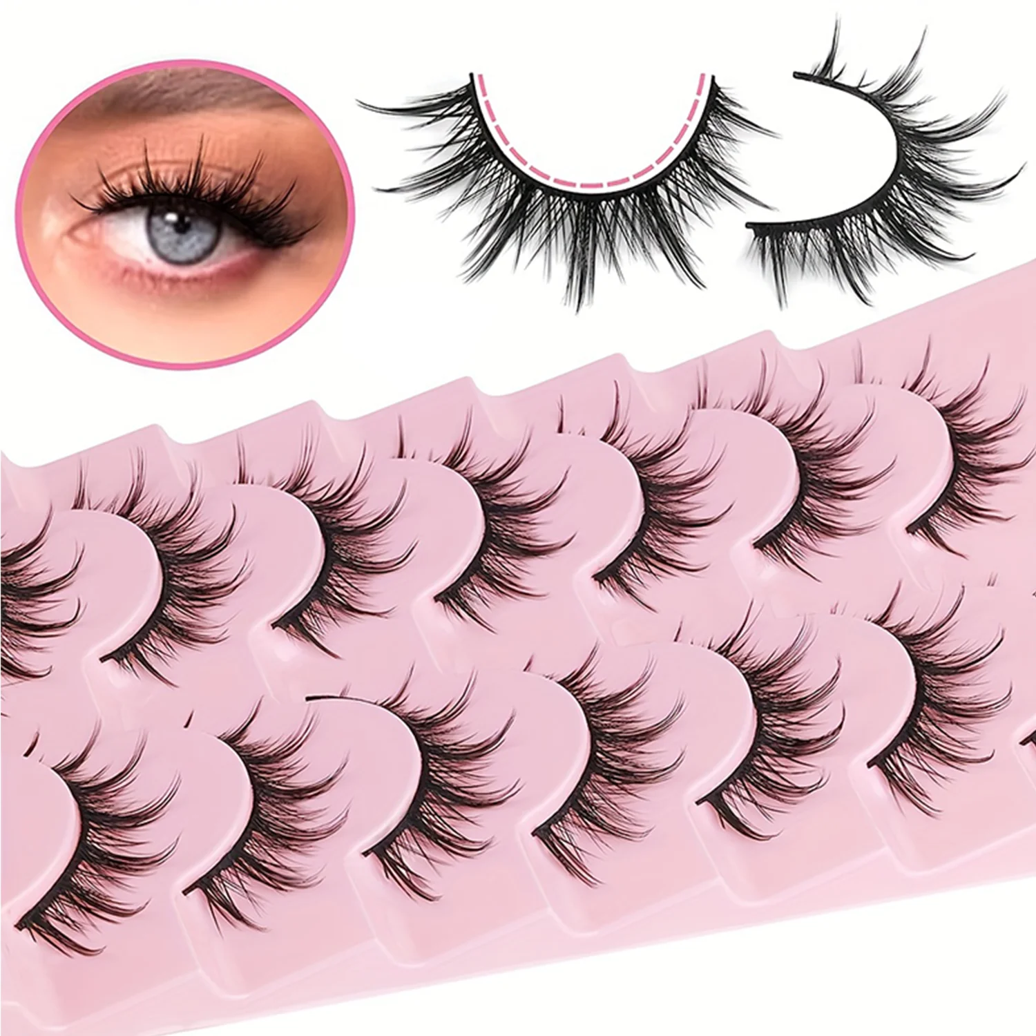 False Eyelashes Natural Look Anime Wispy Fluffy Spiky 3D Volume 7 Pairs Korean Japanese Asian Cosplay