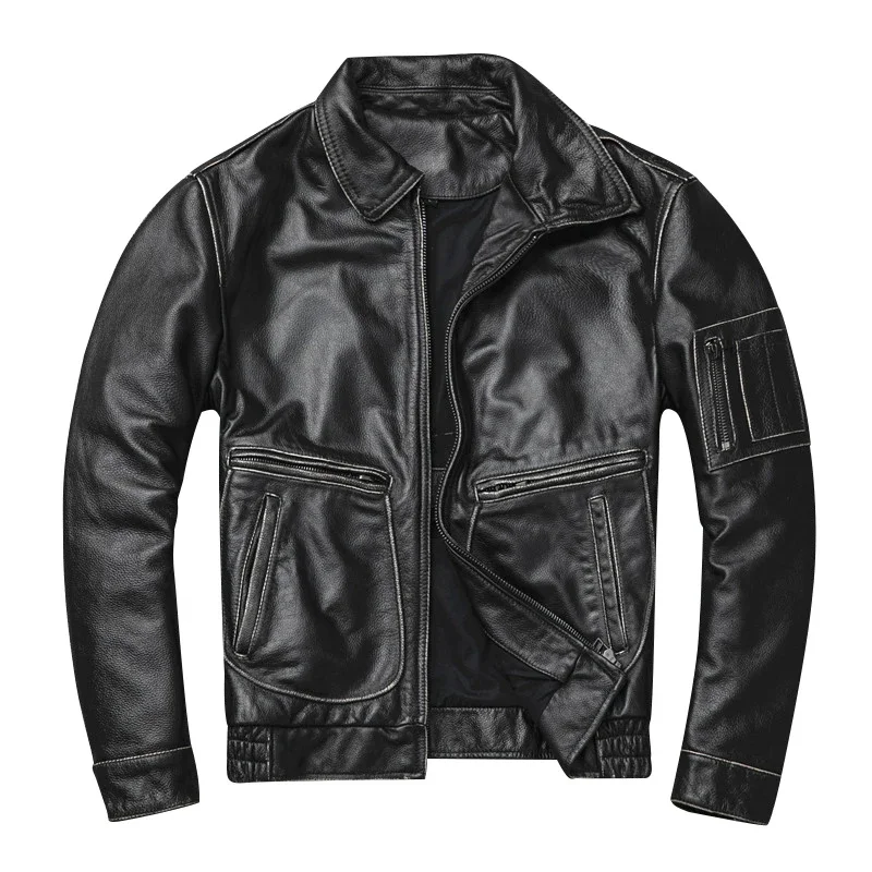 

YR!Free shipping,vintage style classic MA-1 leather bomber jacket,men flight genuine coat,plus size,Pakistani cowhide