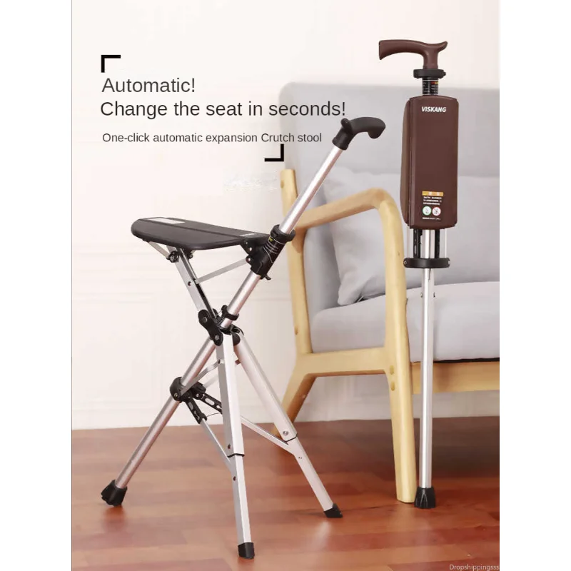 

Outdoors Folding Crutch Chair Elderly Rest Hand Stool Light Multifunctional Non Slip Portable Stools Beach Camping Chair