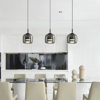 Modern Simple Glass Bowl Chandeliers Nordic LED Smoke Hanging Lamp for Dining Room Restruant Bar Indoor Decor Lighting Fixtures 4