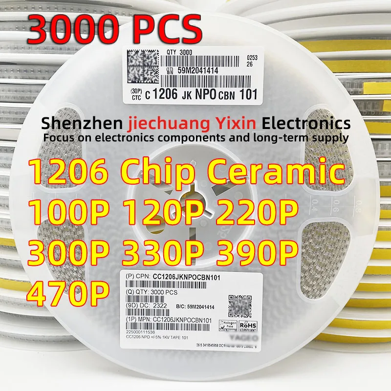 

3000 шт., керамический конденсатор для микросхем, 1206, 1000 В, 1 кВ, 5% Точность, NPO-материал, емкость 3216