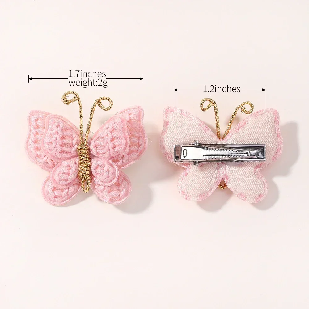 2/4pcs/set New Cute Baby Girls Wool Knitting Headwear Handmade Crochet Butterfly Alloy Hairs Clips Children PU Hairpin Wholesale 4