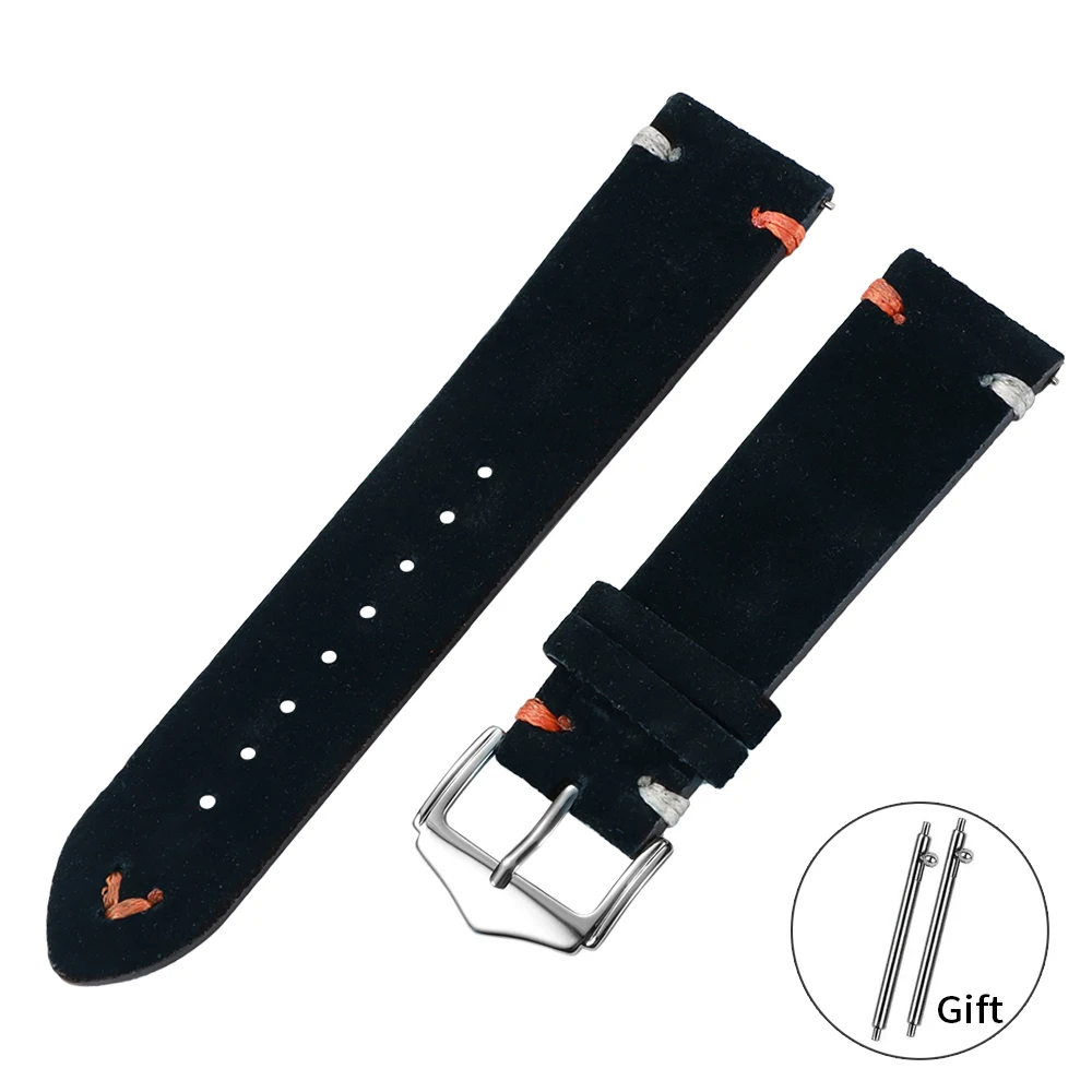 Elegant Suede Leather Watch Strap with Metal Pin Buckle - Timeless Design