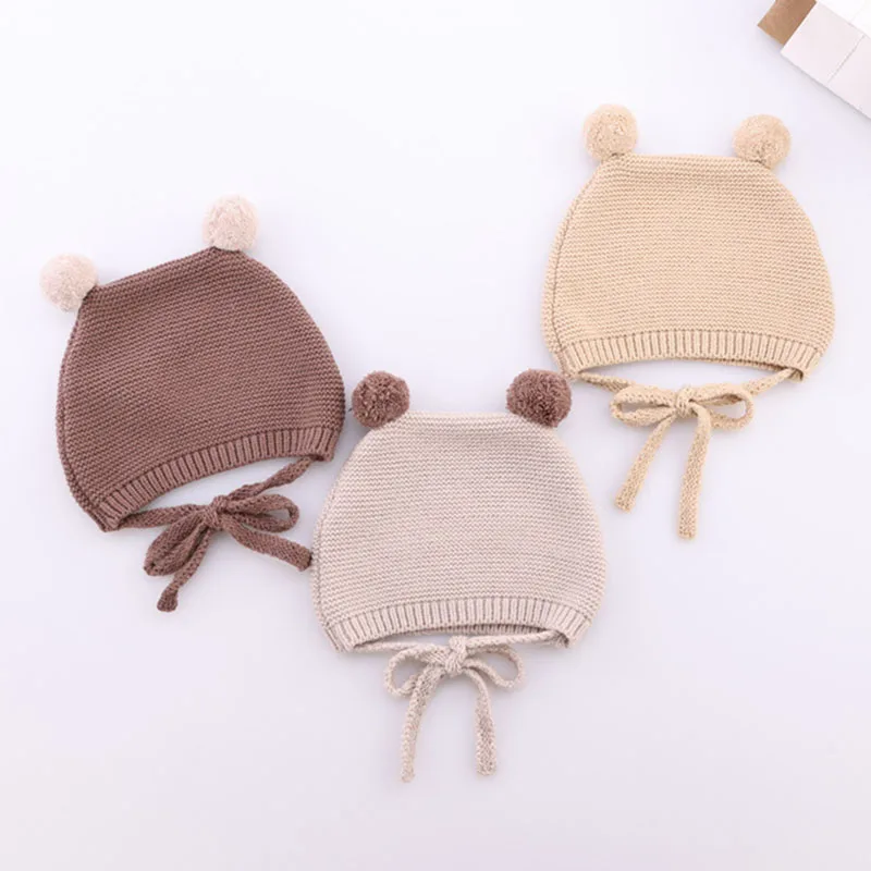 Winter Spring Crochet Baby Hat Soft Pompom Infant Toddler Cap Beanie Solid Color Kids Knitted Warm Bonnet Hat