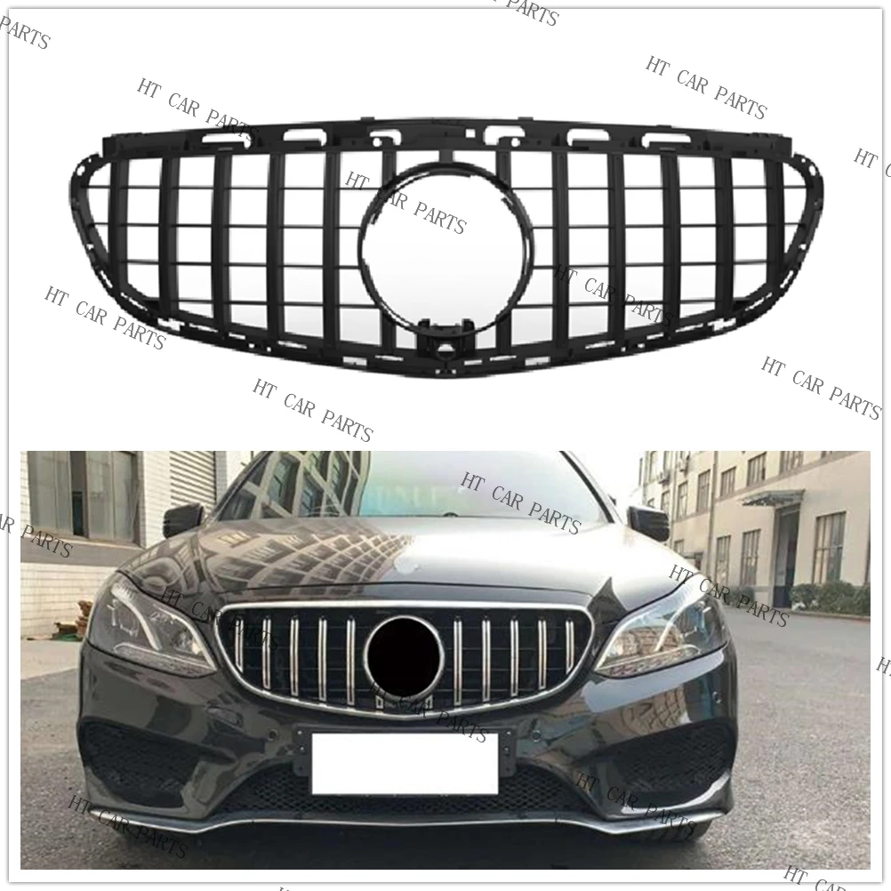 

For Mercedes Benz E Class W212 E200 E300 E250 E350 E400 E550 2014-2016 1 Set Black GT Style of Front Bumper Grille Mesh Grill