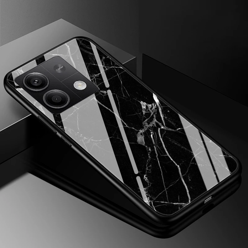 Marble Design Tempered Glass Hard Case with Bumper Protection