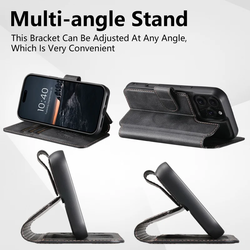 Premium 2-in-1 Detachable Magnetic Leather Wallet Phone Cover with Wireless Charging
