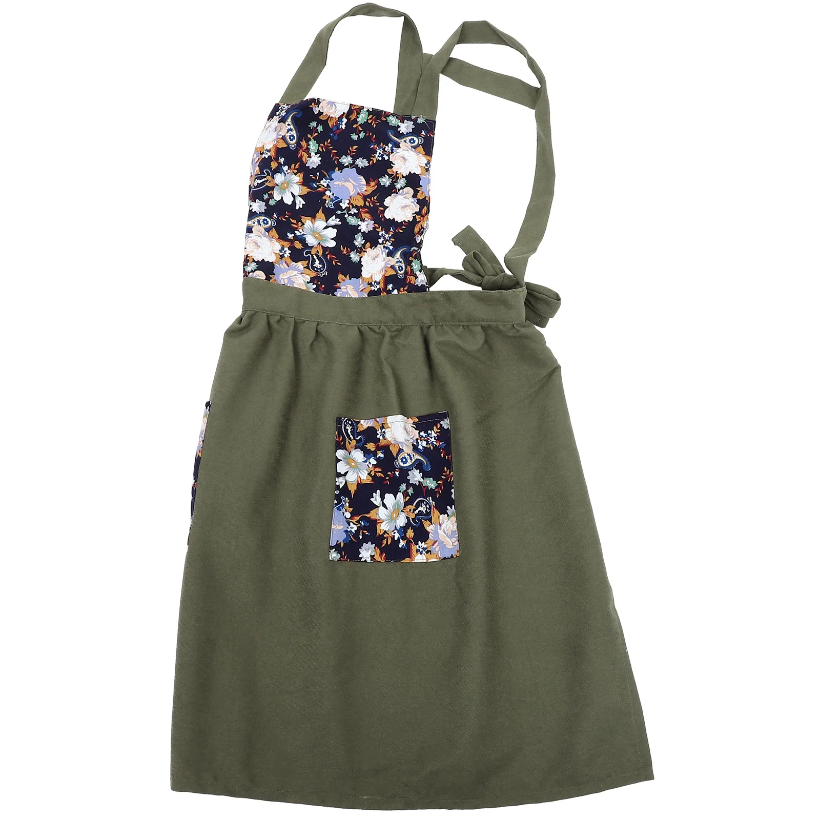 

Kitchen Apron Adjustable Belt Women Apron Decorative Flower Printing Apron for Cooking Gardening BBQ