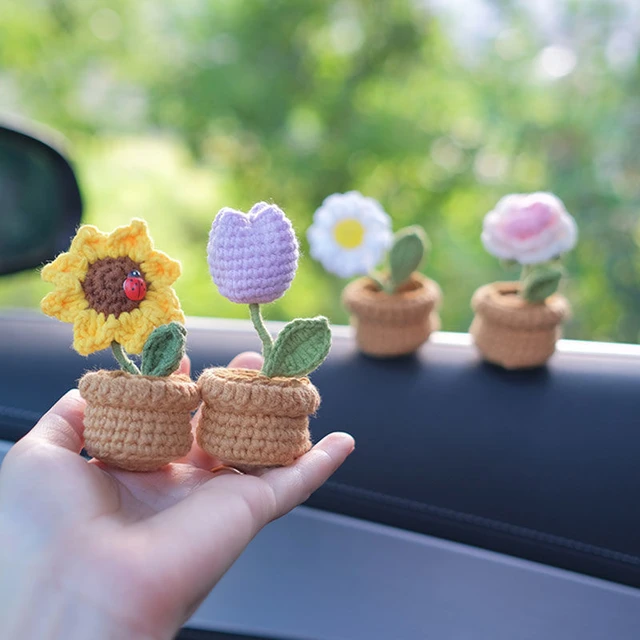 Auto Dekor Häkeln Pflanzen hängen Sukkulenten Spiegel hängen Pflanze  kreative Blumentöpfe Auto Interieur Zubehör Mini Auto Ornament