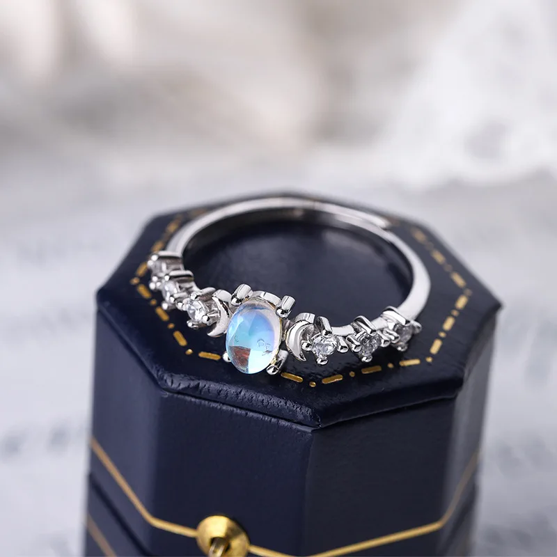 RYJU Vintage Moonstone Ring Witchcraft Triple Moon Goddess Rings for Women 925 Sterling Silver Minimalist Party Jewelry Gift 4