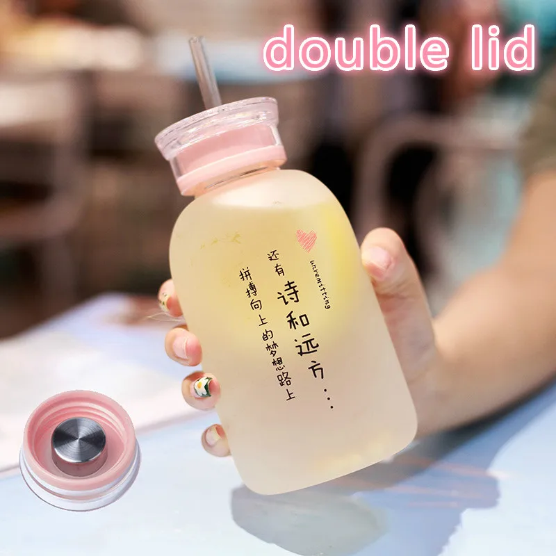 Bouteille d'eau en verre overKawaii avec paille pour enfants, dessin animé  mignon, eau potable HI pour fille, tasse d'eau pour étudiant, mode,  nouveau, 500ml - AliExpress