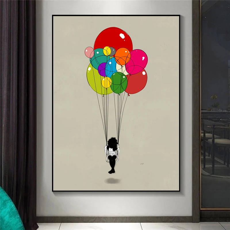 

Love Is Everything Flying Girl Poster Canvas Painting Abstract Poster and Print Wall Art Picture Home Decoration for Living Room