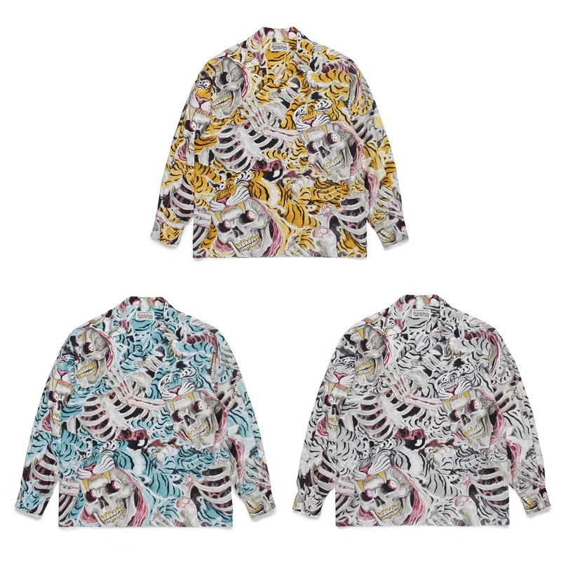 

Новое поступление, Повседневная рубашка с длинным рукавом WACKO MARIA, модные футболки с принтом, мужские и женские топы с лацканами, футболка