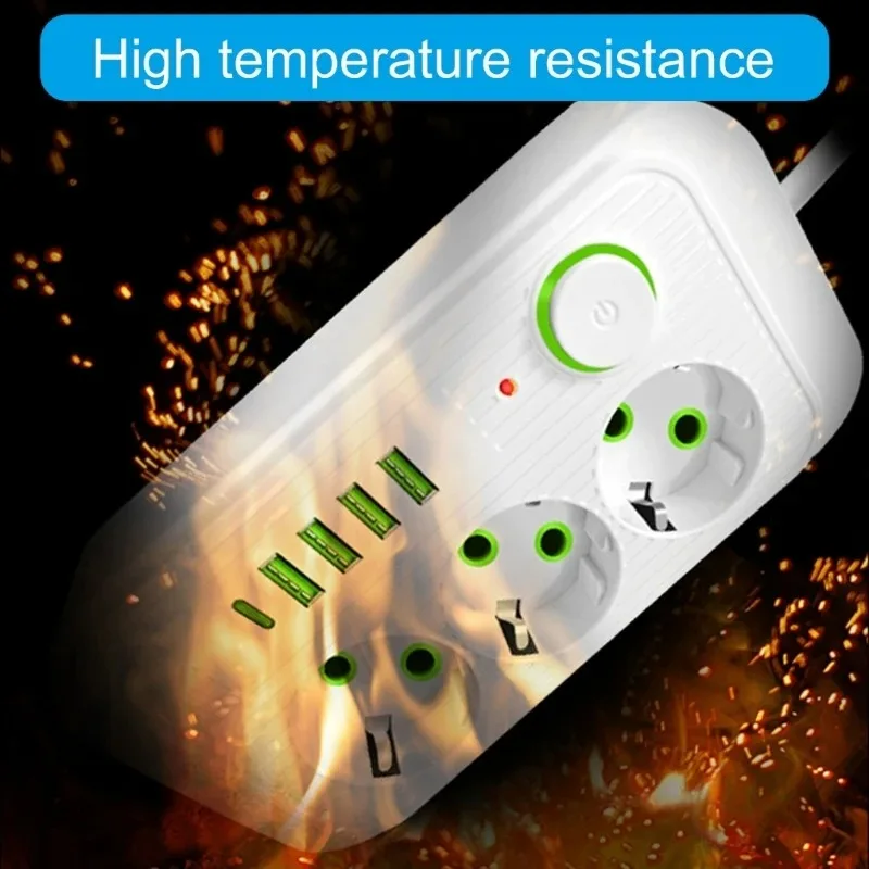 2M Extension Cord EU Plug AC Outlets Multitap Socket Electrical Power Strip With USB Type C Fast Charging Network Filter Adapter