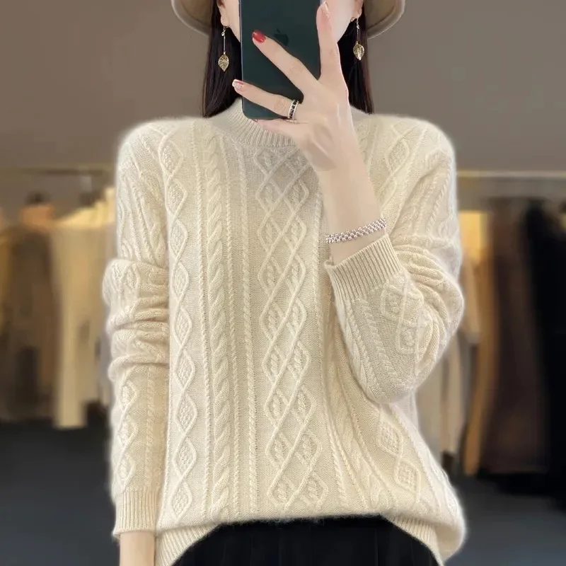 

Зимний женский свитер с высоким воротником, вязаный пуловер, мягкий облегающий Топ с длинным рукавом, однотонный базовый джемпер с высоким воротником, женская одежда