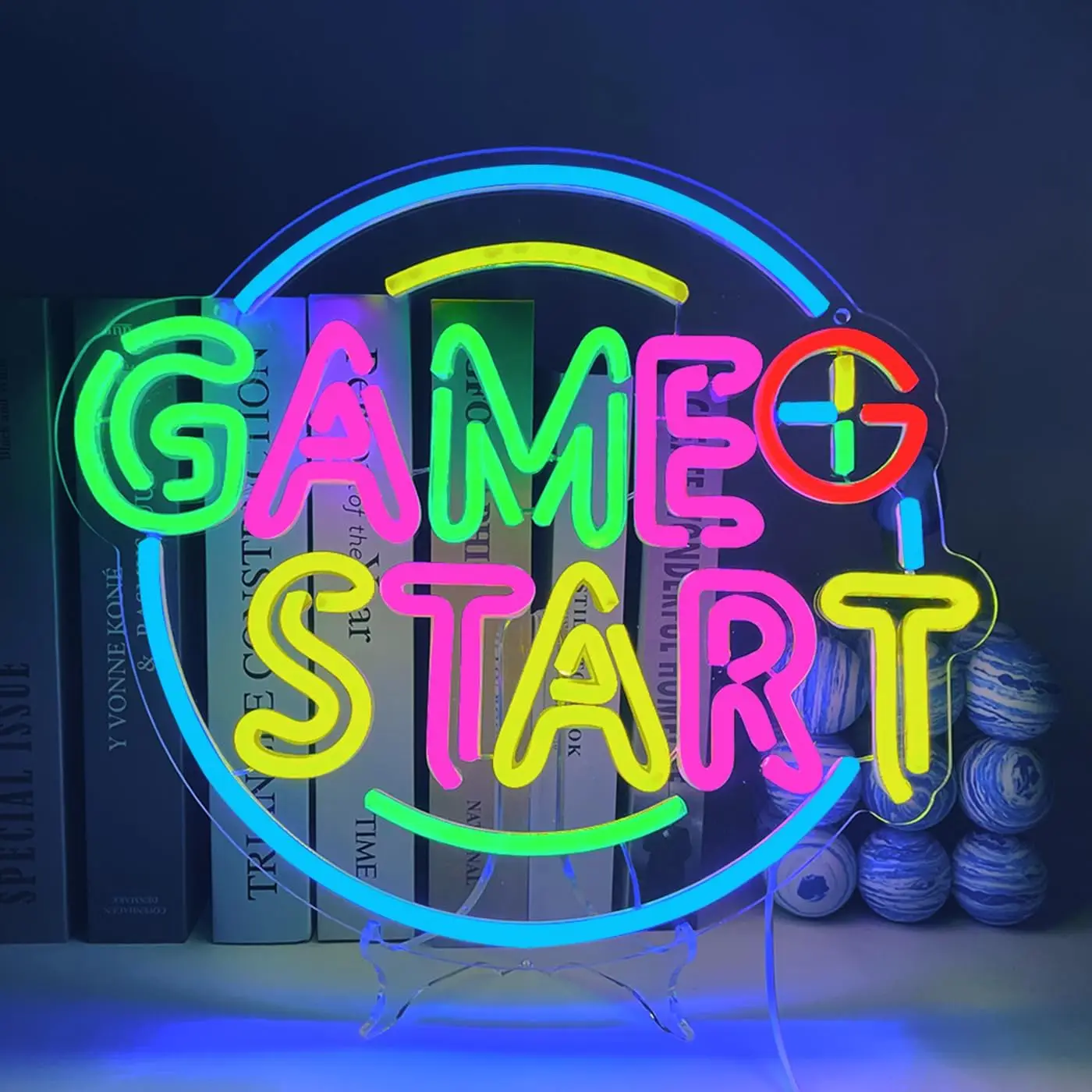 Game Start Neon Light Sign Dimmable LED Neon Sign For Wall Decor Bedroom Party Club Bar Game Room Decor Birthday Art Gift Light