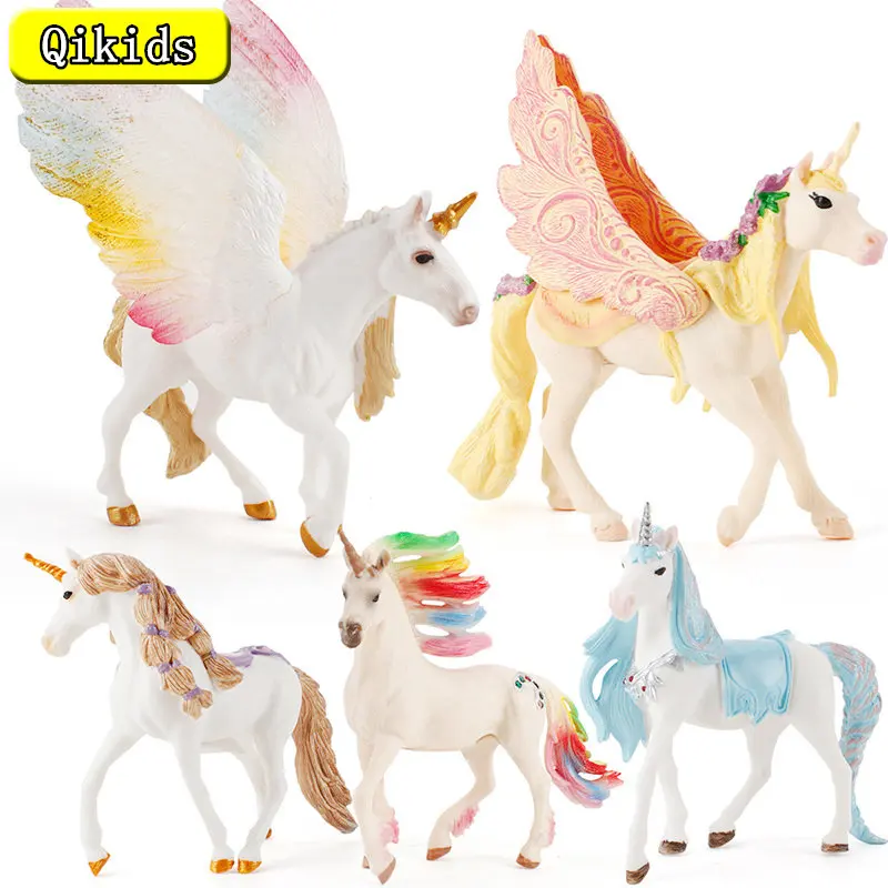 

New Animal Toys Simulation Pegasus Unicorn Model Mythical Elves Elf Pegasus Action Figures Model PVC Rainbow Horse Children Gift