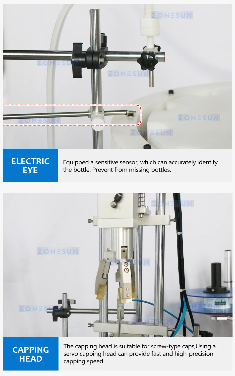 ZONESUN Automatic Essential Oil Vial Eyedrops Bottle  Liquid Filling Capping Packing Machine ZS-AFCL1