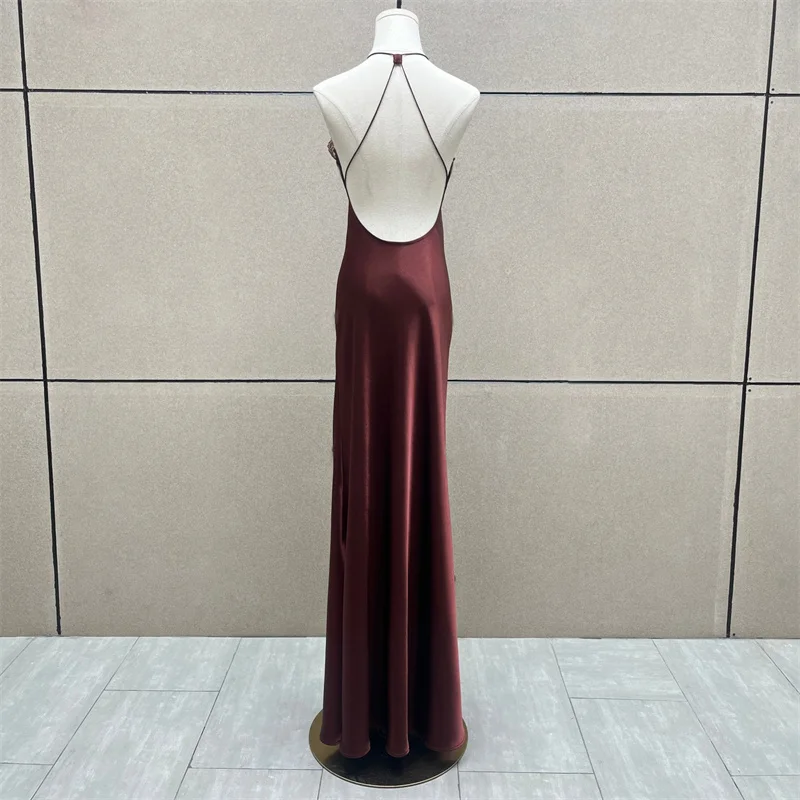 Women's dress New lace patchwork suspender long dresses for summer 2025 Sexy backless party dresses sleeveless Evening dresses 4