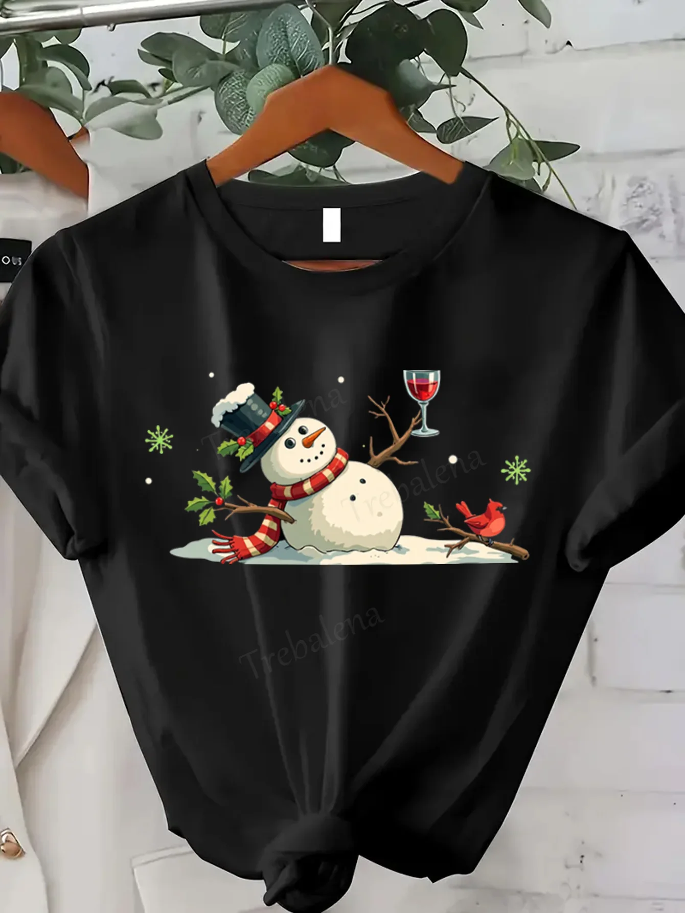 Festive Christmas Snowman Wine T-Shirt for Women