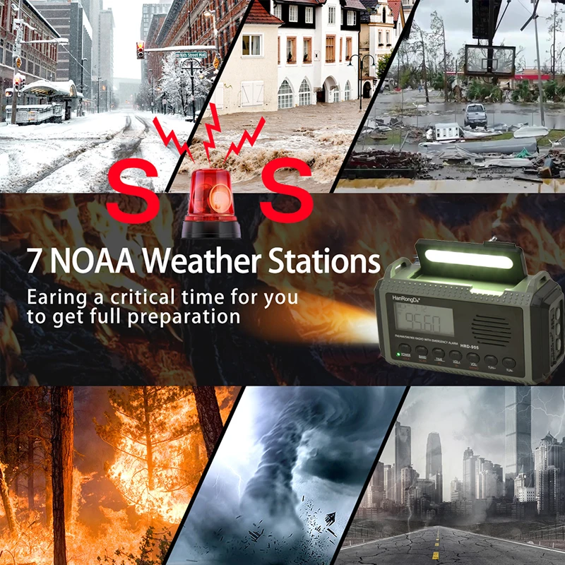 10000mAh Solar Charging Emergency Radio Hand Crank USB Charging FM AM SW WX  Radio with LED Falshlight Reading Lamp Power Bank