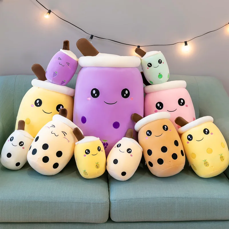 Bubble Tea Plush Pillow Plush Pillow, Cute Milk Tea Cup Plushie Bubble Tea  Soft Toy With Strawberries, Bubble Tea Cup Plush Toy Soft Stuffed Throw Pi