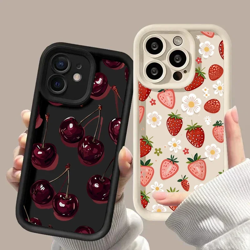 Matte Soft Silicone Strawberry Cherry Fruit Phone Case