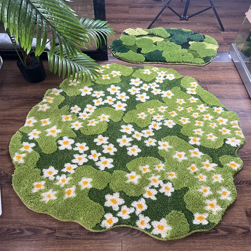 Green Floral Large Bathroom Rugs Bath Mat Non Slip Washable Modern Microfiber Shaggy Tufted Moss Rugs Bedroom Nursery Bathroom 6