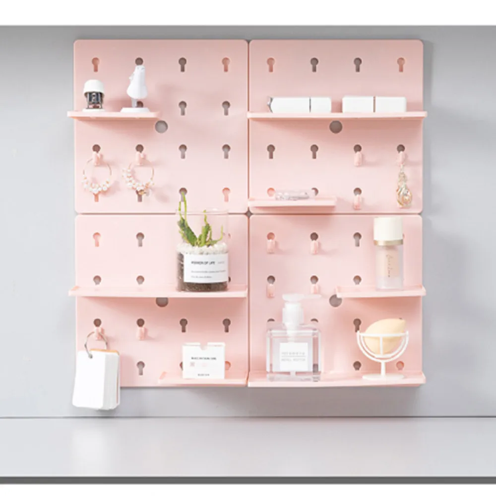 Wall Hanging Pegboard Organizer Punch-free Storage Rack Wall-Mounted Plastic Hole Board Wall Shelf DIY Organizers Home Decor