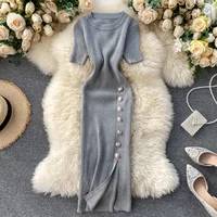 Vestidos Solid Korean Vintage High Waist Women Dress Bodycon Sexy Stretch Knitted 2026 Summer Dresses Chic 16347 - Image 2