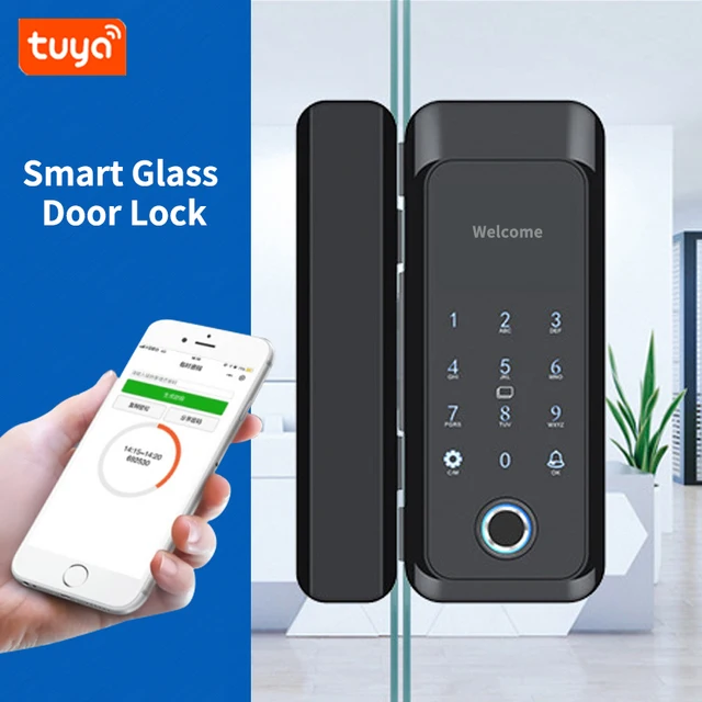 Smart Lock Bluetooth Tuya/TTLock App Control Frameless Glass Door Sliding Door Compatible RFID Card Fingerprint Installation 5