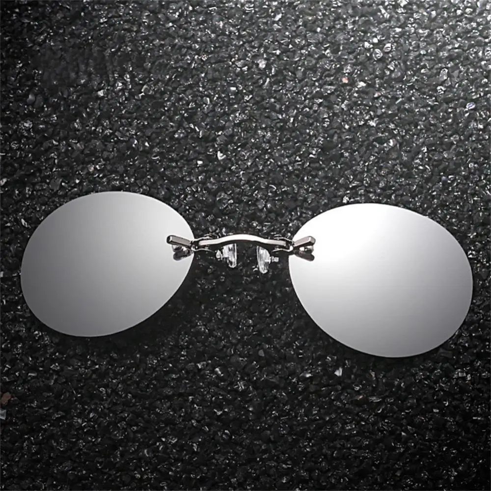 Clip On Nose Glasses Round Rimless Matrix Morpheus Sun Travel Shades Goggles Mini Frameless Vintage Men UV400_voghion.com