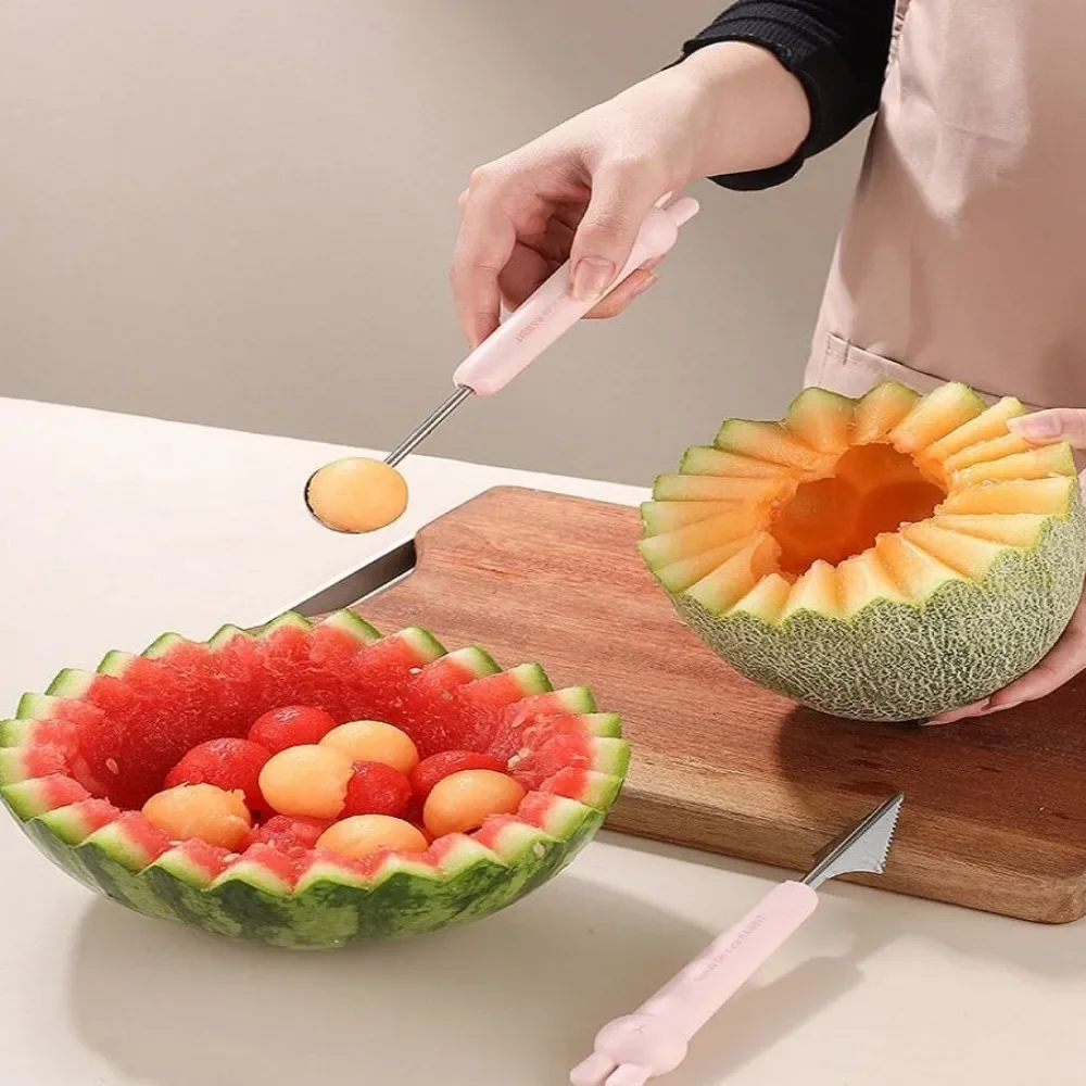 2PCS/set Multifunction Fruit Carving Knife Watermelon Ice Cream Dig Ball Scoop Fruit Carving Knife Cutter Scoop Gadgets