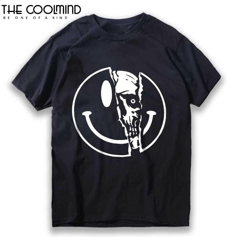 

Мужская футболка COOLMIND из 100% хлопка с черепом и улыбкой, Повседневная Свободная Мужская футболка с коротким рукавом, футболка с круглым вырезом, мужские футболки, топы