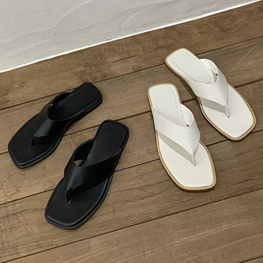 Maxdutti 2023 French Retro Muller Slippers Leather Flip-flops Thick-soled  Thong Casual Slippers Sandals Women's Summer Outerwear - AliExpress