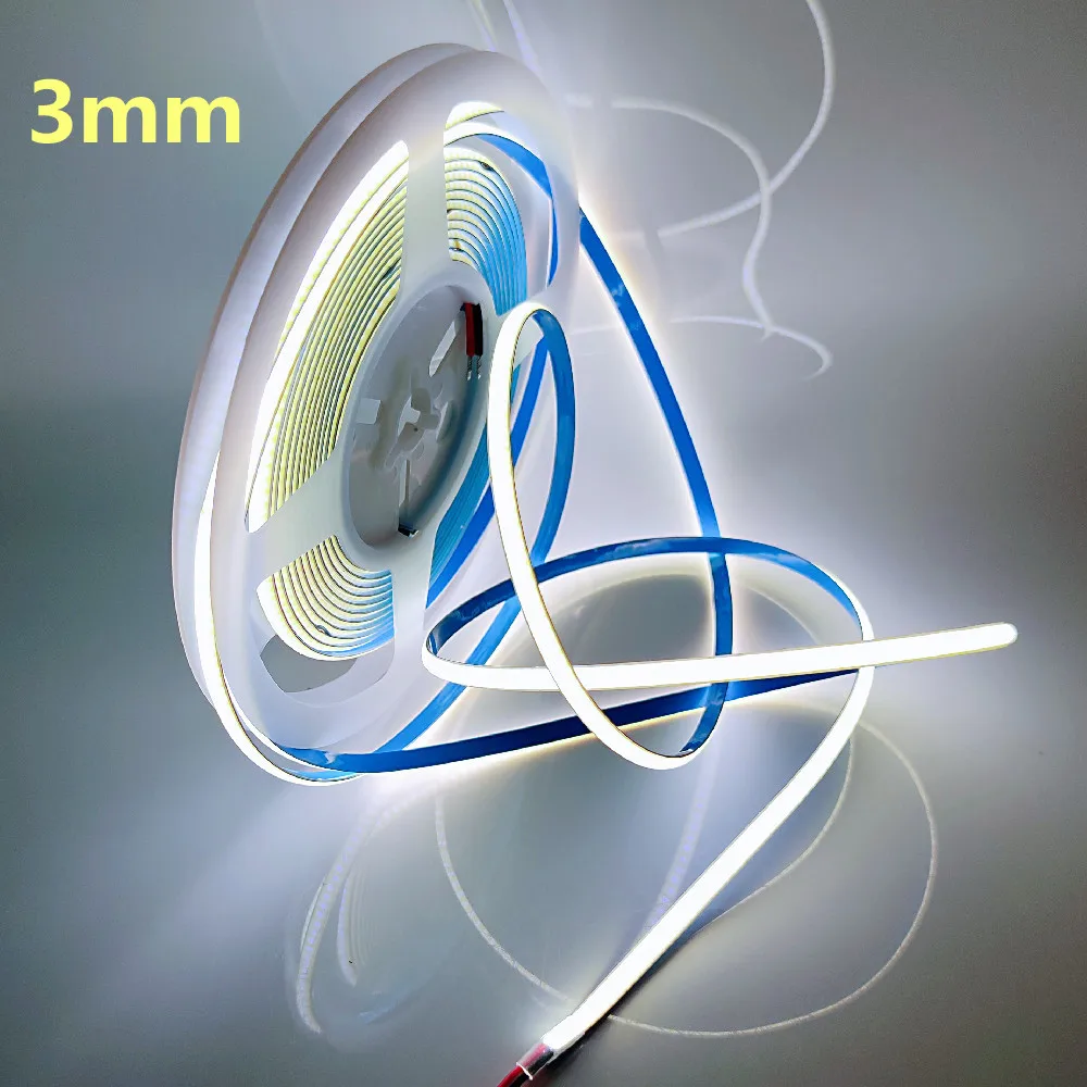 

3mm Ultra-Narrow COB LED Strip Lights For Home Decor Car DIY Blue/Green/Red Colorful DC12V DC24V High Density 384leds/m LED Tape