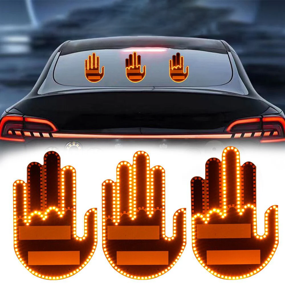 Funny Car Finger Light with RF 3modes Road Rage Signs Middle Finger Gesture Light Auto Amber Middle Finger Warning Brake Light