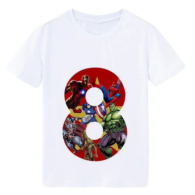 thumbnail image 1 of Camiseta de algodón con dibujos animados para niña, ropa de fiesta de cumpleaños de Disney Marvel, camiseta para niños, número 1, 2, 3, 4, 5, 6, 7, 8 y 9, camiseta de cumpleaños de héroe para niña, 1 of 5