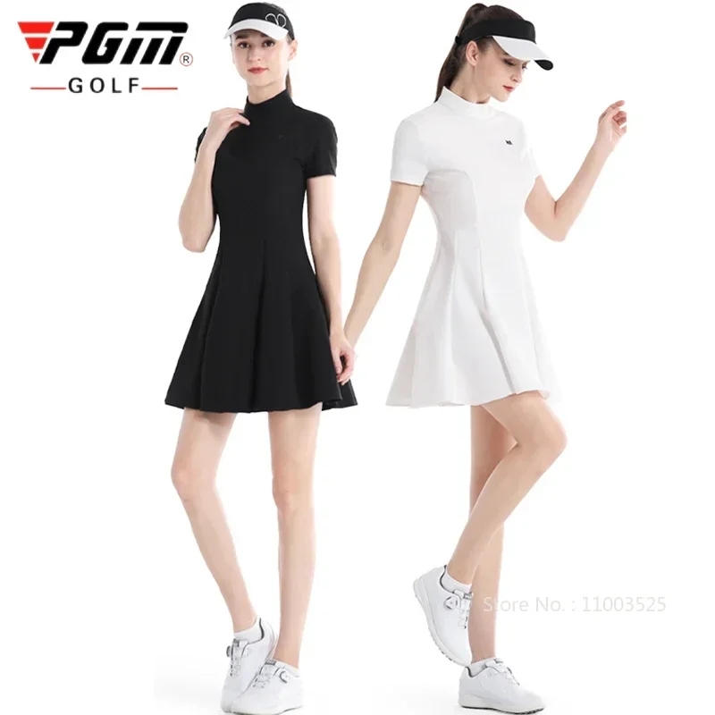 Pgm Golf Wear Women's Short Sleeve Ruffle Dress Outdoor Breathable High Waist Dresses Lady Korean Style Anti-exposure Skirt