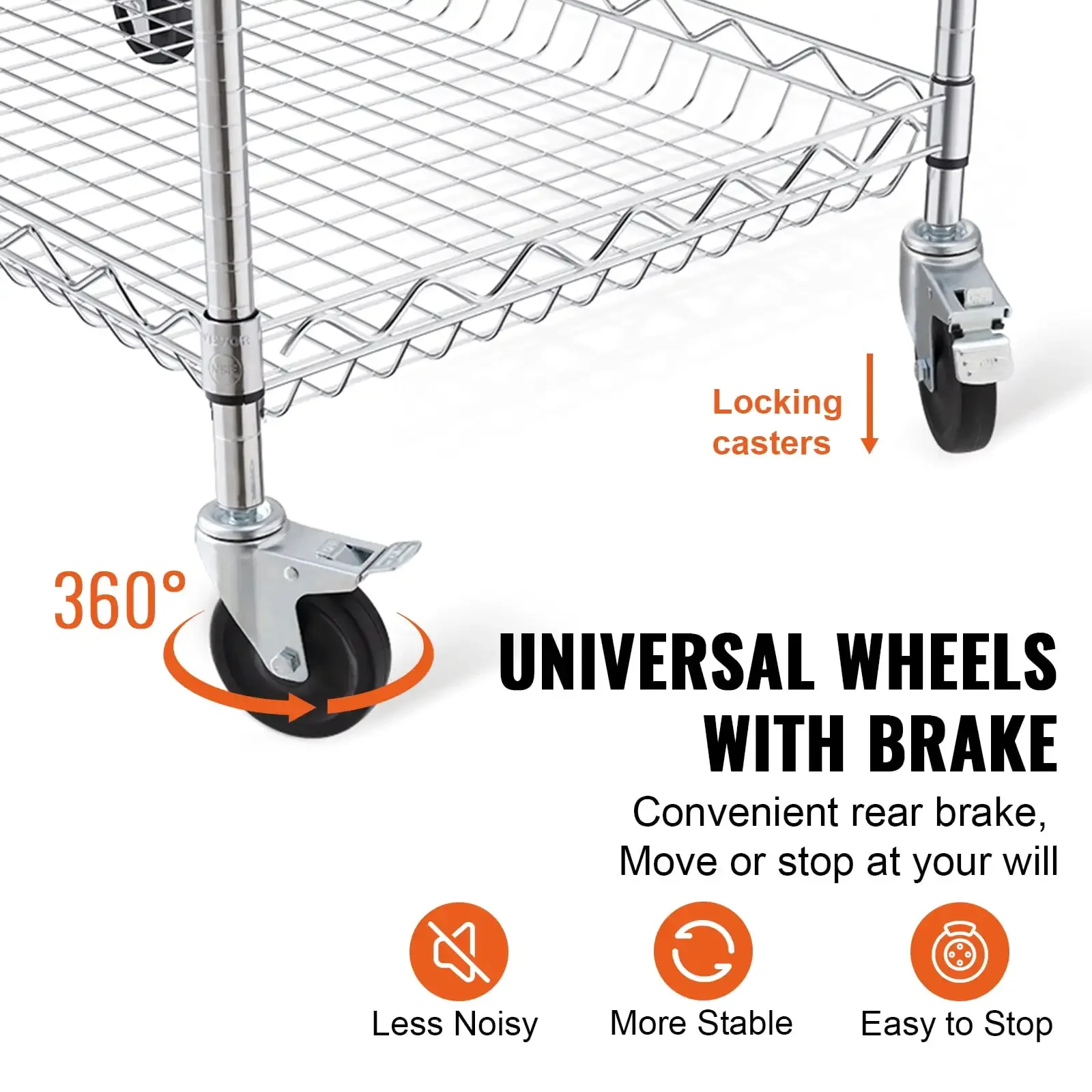 3-Tier Utility Cart Rolling Cart on Wheels 30"x18"x32.4" 661 lbs 6 Hooks 5