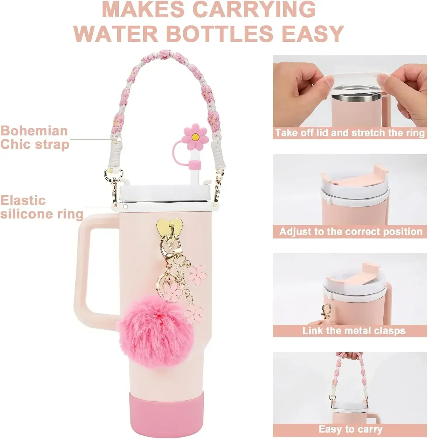 Stanley Cup Accessories Set - Handle Strap, Silicone Boot, Straw Cover, Charms For 30/40oz Tumblers, 7-Piece Kit - View #7