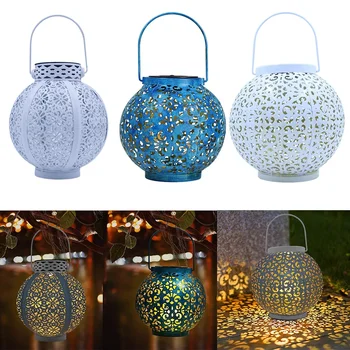 Solar LED Iron Art Hollow Lantern Light Handheld Hanging Projector Lamp Solar Light Outdoor Decorative Lamp for Garden Yard 1