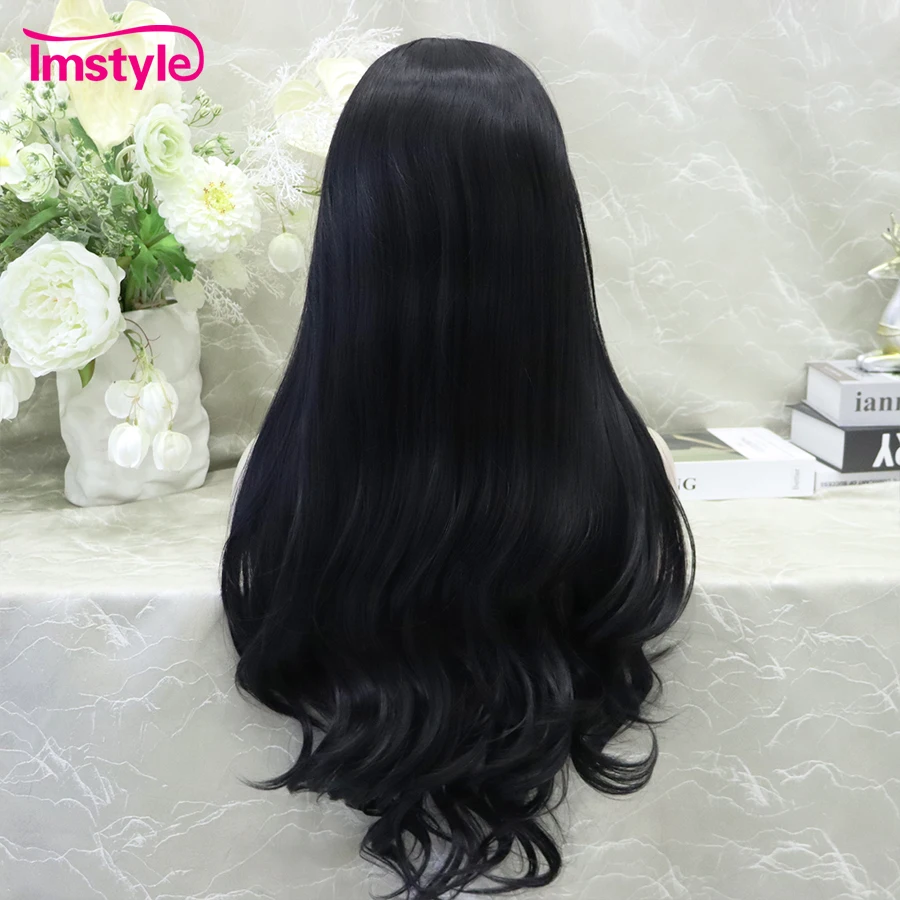 Imstyle Black Lace Wig Long Synthetic Lace Front Wig Heat Resistant Fiber Natural Wavy Lace Daily Cosplay Wigs For Women 2
