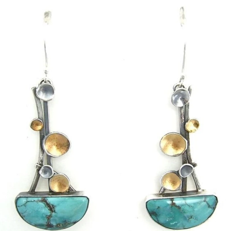 

European and American fashion pop simple two-color Turquoise Earrings