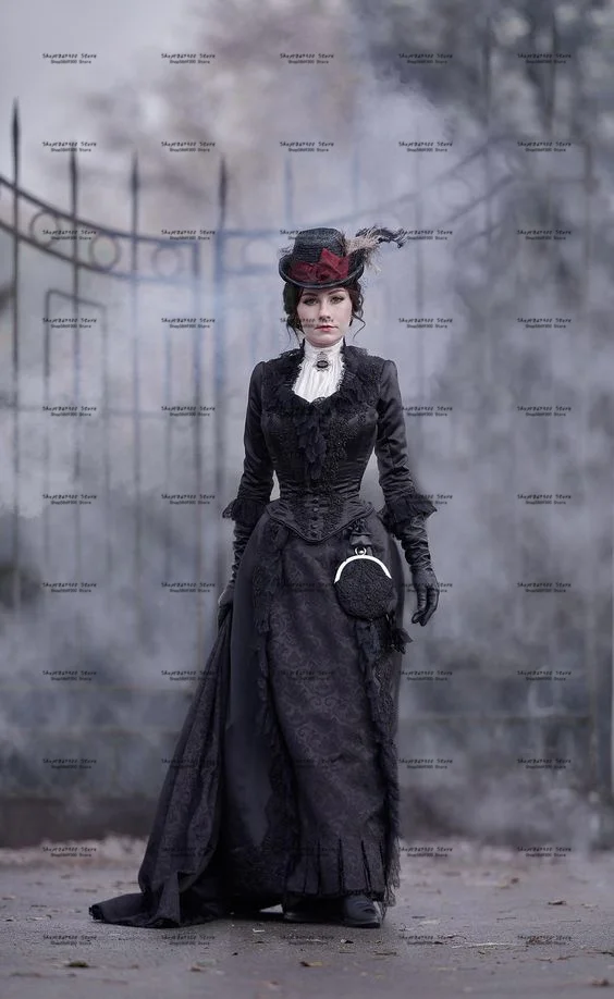 Medieval Dress Black Edwardian Gothic Maid Dress Victorian
