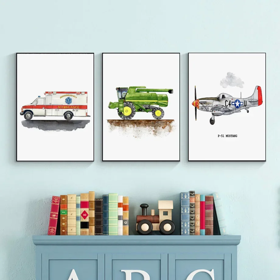 Trattore Bulldozer Fighter Ship Rocket Ambulanza Wall Art Canvas Painting Poster E Stampe Immagini A Parete Boy Kids Room Decor